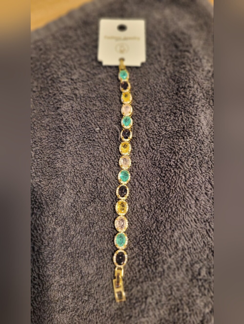 Gold-Tone Multi-Stone Bracelet with Teal, Yellow & Black Accents